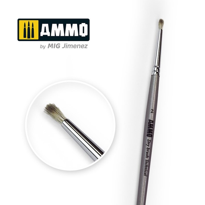 AMIG8700 AMMO MIG Кисть 2 AMMO Drybrush Technical Brush