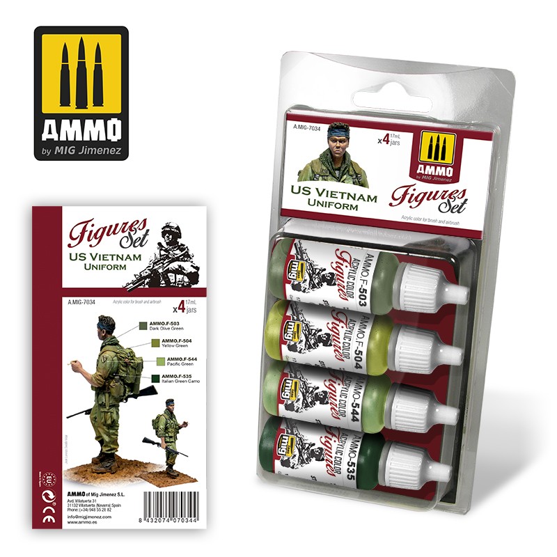 AMIG7034 AMMO MIG JIMENEZ Набор красок "Камуфляж американских солдат во вьетнаме" (4 краски)
