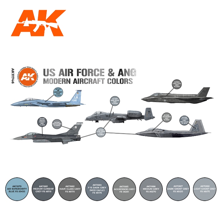 AK11746 AK Interactive Набор акриловых красок 3G "US Air Force & ANG Modern Aircraft" (8 красок)