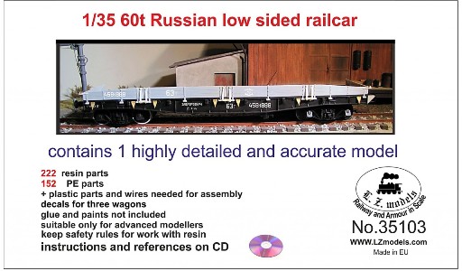 Сборная модель 35103 L.Z.Models 60t Russian lowsider railcar (смола) 