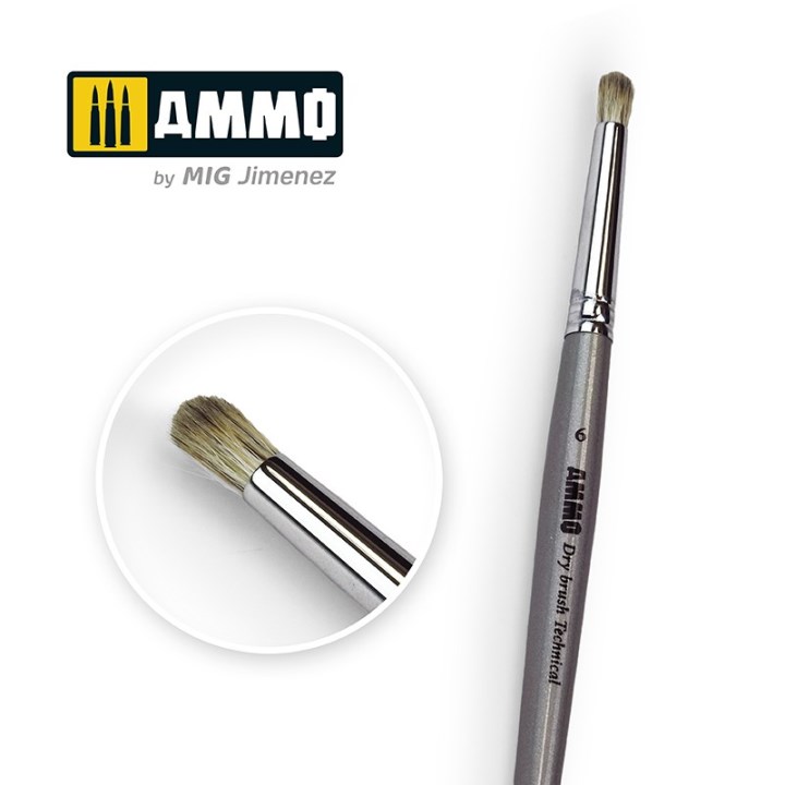 AMIG8702 AMMO MIG Кисть 6 AMMO Drybrush Technical Brush
