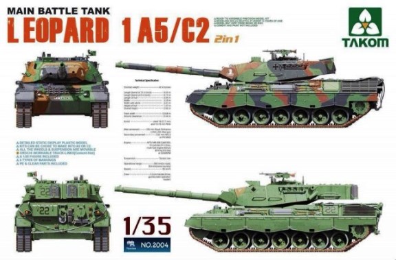  Сборная модель 2004 Takom ОБТ Leopard  1 A5/C2 (2 вида в 1) - канадская и немецкая версия 