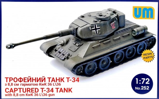 252 UM Трофейний танк Т-34 с 88 мм пушкой KwK 36L/36 1/72