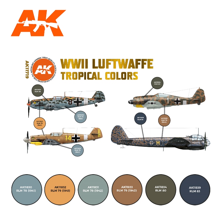 AK11719 AK Interactive Набор акриловых красок 3G "WWII Luftwaffe Tropical" (6 красок)