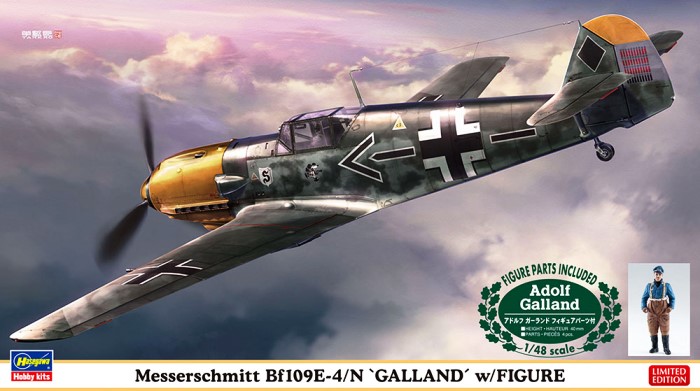 07500 Hasegawa  Messerschmitt Bf109E-4/N "Galland" w/Figure 1/48