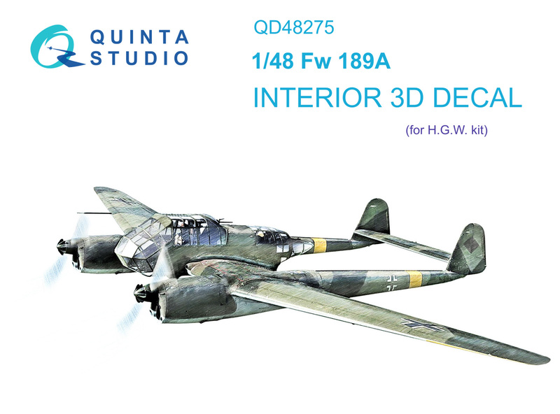 QD48275 Quinta 3D Декаль интерьера кабины Fw 189A (GWH) 1/48