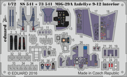 SS541 Eduard Фототравление для МиГ-29 Изделие 9-12 интерьер 1/72