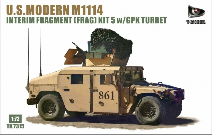 TK7315 T-Model Бронеавтомобиль M1114 HMMWV Interim Fragment Kit 5 w GPK Turret 1/72