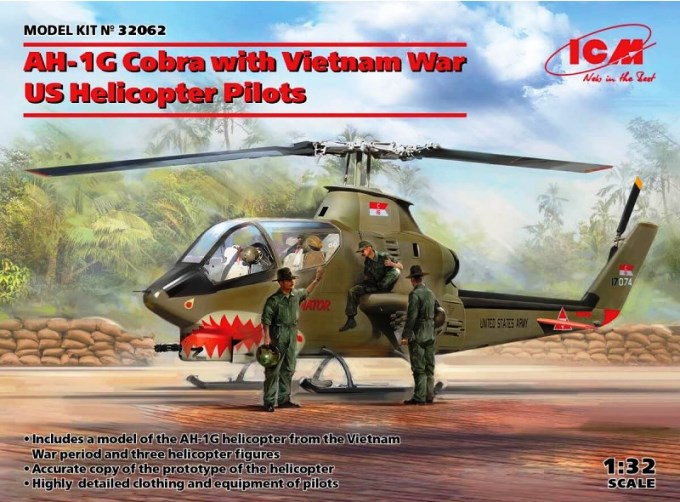 32062К ICM Вертолет AH-1G Cobra с пилотами (война во Вьетнаме) + дополнения 1/32