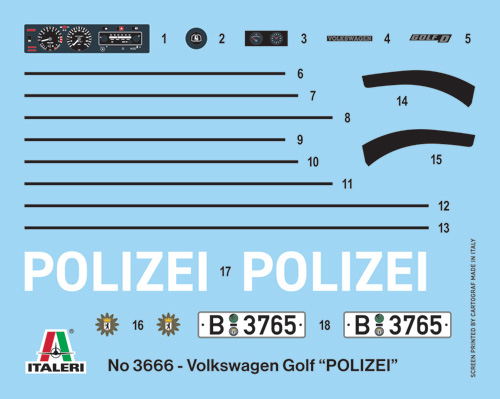 3666 Italeri Автомобиль VW Golf Polizei 1/24