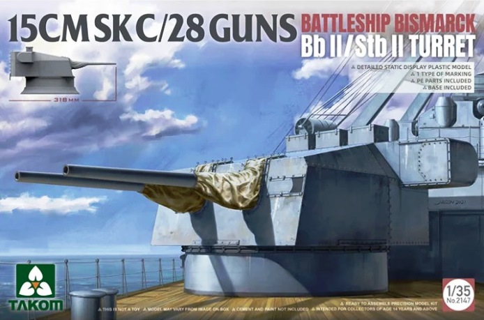 2147 Takom 15 CMSK C/28 Guns Battleship Bismarck Bb II/Stb II Turret 1/35