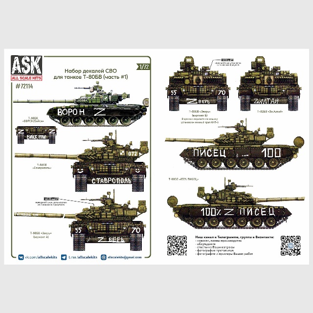 ASK72114 ASK Набор декалей СВО для танков Т-80БВ (часть 1)) 1/72