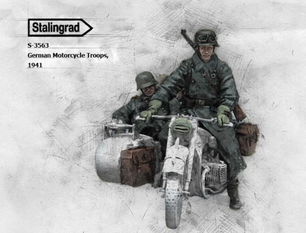 3563 Stalingrad Экипаж германского мотоцикла (2 фигуры) Масштаб 1/35