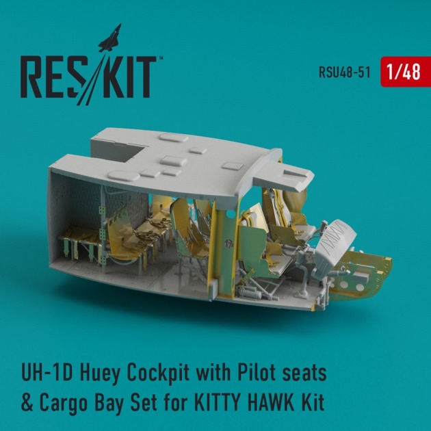 RSU48-0051 RESKIT UH-1D Huey Cockpit with Pilot seats & Cargo Bay Set (for Kitty Hawk) 1/48