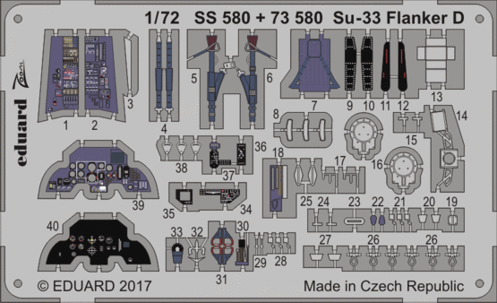 SS580 Eduard Интерьер кабины для самолета Су-33 (Звезда) Масштаб 1/72