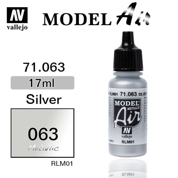 V-71063 Vallejo Краска Model Air Серебряный металлик 17 мл