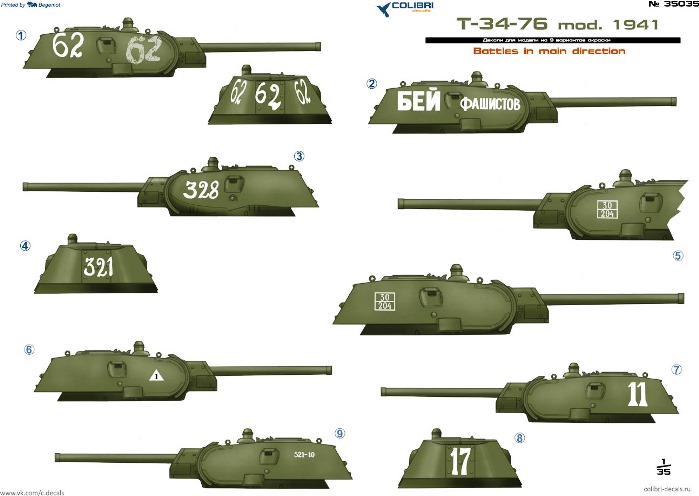 35035 Colibri Decals Декали для T-34/76 1941 года "Battles in main direction" 1/35
