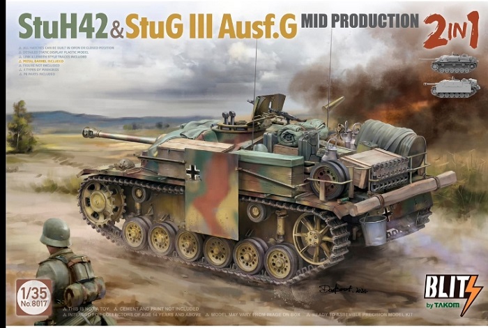 8017 Takom Самоходное орудие StuH42 & StuG III Ausf.G Mid prod. (2 в 1) 1/35