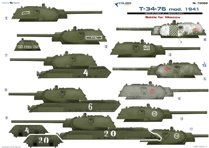 72068 Colibri Decals Декали для T-34-76 model 1941. Part III Битва за Москву 1/72