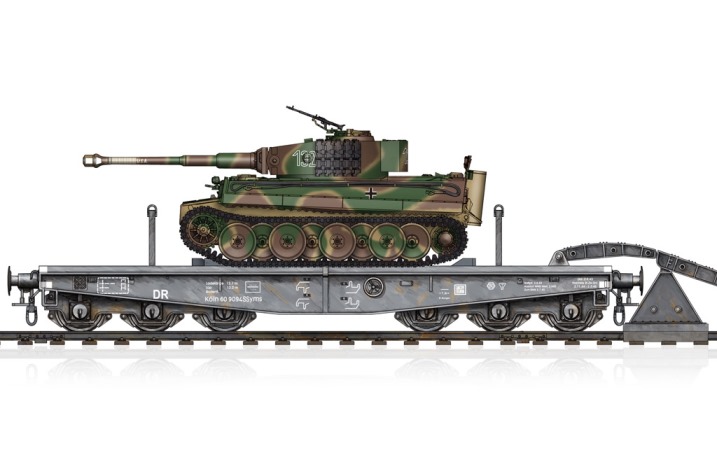 82934 Hobby Boss Немецкая ж/д платформа Type SSyms 80 с танком Tiger I (Mid prod) 1/72