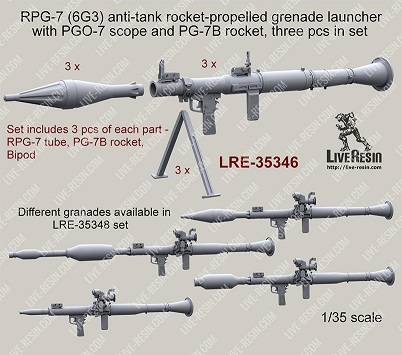 LRE35346 Live Resin Реактивный противотанковый гранатомет РПГ-7 с механическим прицелом 1/35