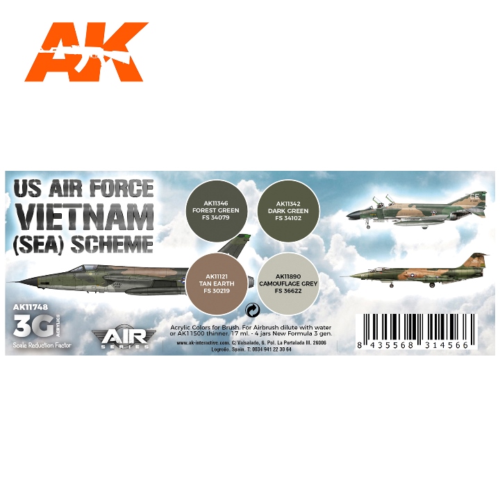 AK11748 AK Interactive Набор акриловых красок 3G "US Air Force Vietnam" (4 краски)