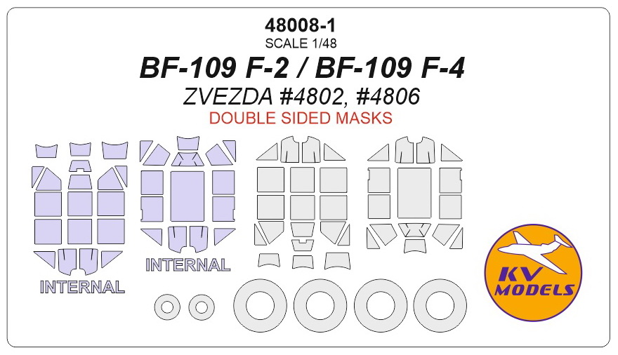 48008-1 KV Models Набор двусторонних масок для Bf-109 F-2 / F-4 (Звезда) 1/48