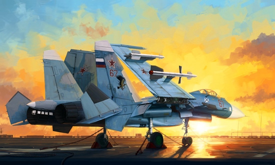 Сборная модель 01678 Trumpeter Российский палубный истребитель СУ-33 (Flanker D) со взлётной палубой