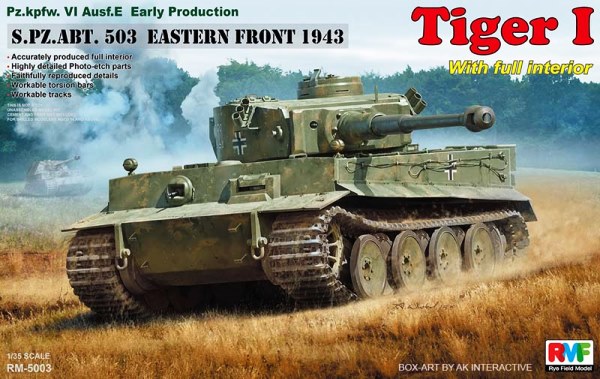 Сборная модель 5003 Rye Field Model Танк Pz.Kpfw.VI Ausf.E Tiger I с интерьером (503 батальон, 1943 год) 