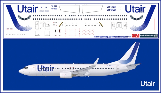 737800-22 Pas-Decals Декаль на Boeing 737-800 Utair 2018 New 1/144