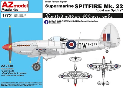 7640 AZmodel Британский истребитель Spitfire Mk.22 „Postwar Spitrire“ 1/72