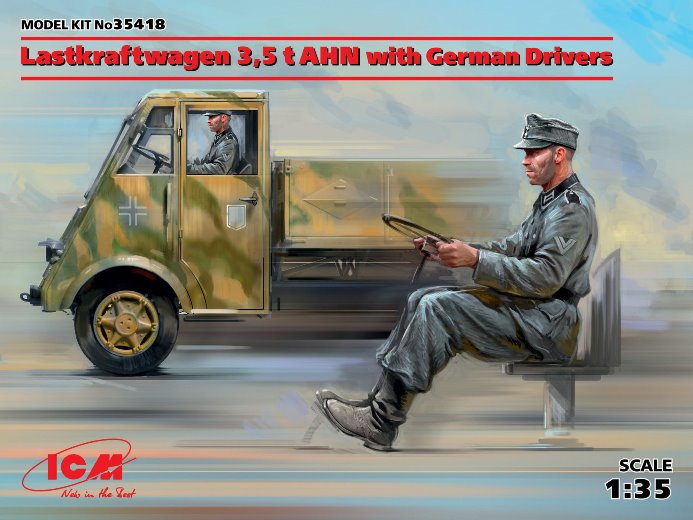 35418 ICM Автомобиль Lastkraftwagen 3,5 t AHN с германскими водителями 1/35
