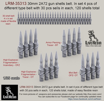LRE35313 Live Resin Снарядные ленты для 30 мм пушки 2А72 1/35