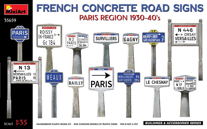 35659 MiniArt Французские бетонные дорожные знаки 1930-40-х гг. Парижский регион 1/35