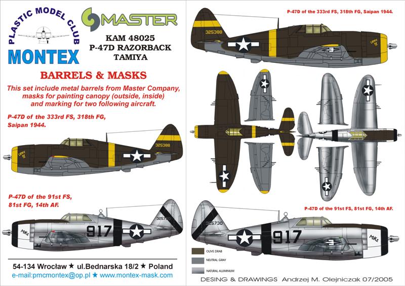 KAM48025 Montex Barrels & Masks P-47D Razorback (Tamiya) 1/48