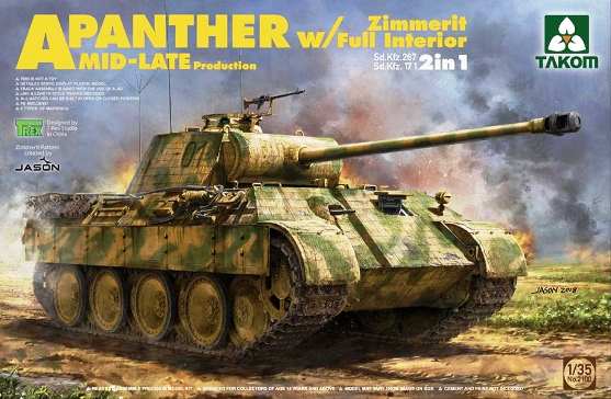 2100 Takom Танк Sd.Kfz.171/267 Panther A, Mid/Late ( с циммеритом и интерьером) 1/35