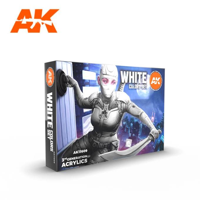 AK11609 AK Interactive Набор красок WHITE COLORS SET, 6шт