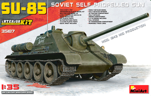 Сборная модель  35187 MiniArt Советская САУ СУ-85 выпуска 1943г. (с интерьером) 