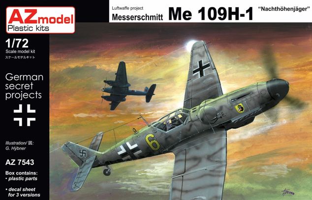 7543 AZmodel Немецкий истребитель Messerschmitt Me 109H-1 "Nachthohenjager"  1/72