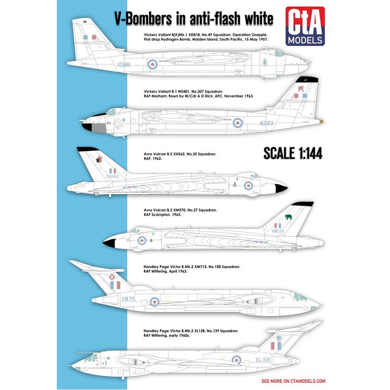 CTA-002 CtA "V-Bombers in Anti-flash white"- Vickers Valiant, Avro Vulcan, Handley-Page Victor 1/144