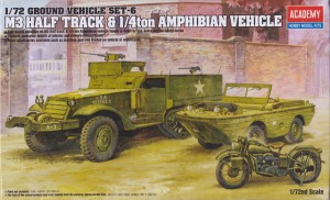 Сборная модель 13408 Academy Набор техники США второй мировой войны M3 Half Track &, 1/4ton Amphibian Vehicle  