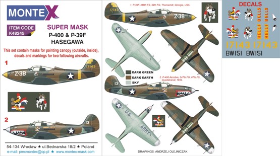 K48245 Montex  Super Mask P-39 AIRCOBRA (HASEGAWA) 1/48