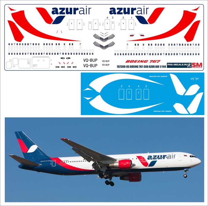 767300-05 Pas-Decals Декаль на Boing 767-300 AZUR AIR 1/144