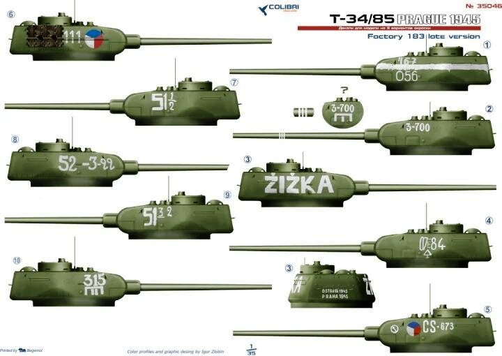 35046 Colibri Decals Декали для T-34/85 (Прага, 1945 год) 1/35