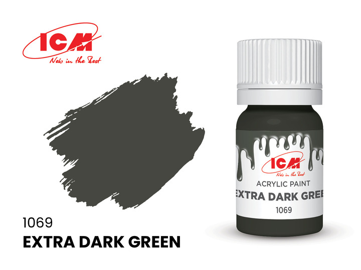 C1069 ICM Акриловая краска Экстра темно-зеленый (Extra Dark Green) 12мл
