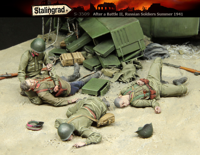 3509 Stalingrad Советские солдаты после боя, 4 фигуры (смола) Масштаб 1/35
