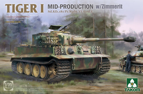 2198 Takom Танк Tiger I (средний с циммеритным покрытием) 1/35
