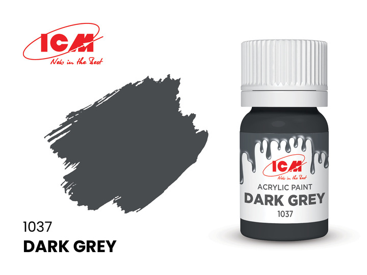 C1037 ICM Акриловая краска Темно-серый (Dark Grey) 12мл