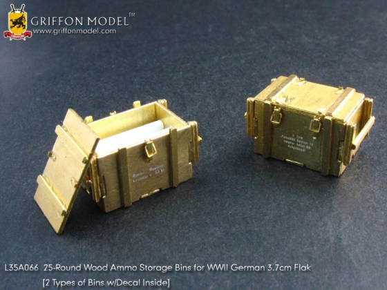 L35A066  Griffon Model 25-Round Wood Ammo Storage Bins for WW II German 3.7cm Flak