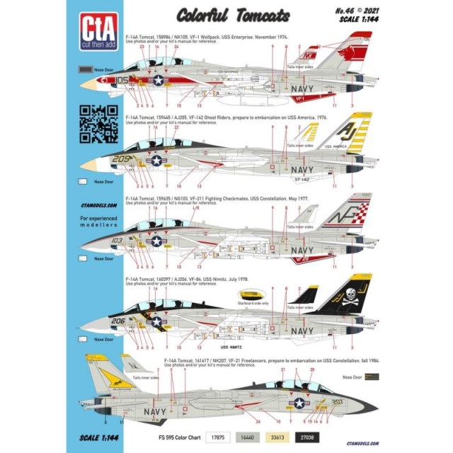 CTA-046 CtA "Colorful Tomcats" - Early F-14A, 5 marking options: VF-1, VF-142, VF-211, VF-21  1/144